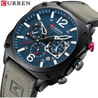 Montre pour homme CURREN, mode, étanche, multifonction, chronographe, cadran en cuir, six aiguilles, calendrier, montres à quartz lumineuses