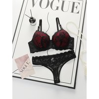 The Best-selling Sexy Gathering Style Lace Flower Adjustable Shoulder Strap Two-piece Set For Women's Underwear A3129