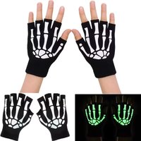 AliExpress NONE 20/15/10/5/1pairs Adult Kids Halloween Skeleton Skull Half Finger Luminous Punk Gloves Winter Skull Fingerless Black Mitten