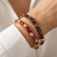 Romantic Enamel Flower Bracelet for Women Gold Color Vintage Dripping Oil Red Floral Hand Cuff Bangle Lady Party Travel Jewelry