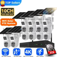 4K 8MP Dual Lens Wifi Solar CCTV Camera System 10CH Wireless NVR Kit Two-Way Audio PTZ IP Security Camera Video Surveillance Set