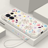 Small Flowers Print Lanyard Case For Xiaomi Poco X6 X5 F6 14T 13T Pro Redmi Note 15 13 14 5G 12 13 14 Pro Plus TPU Phone Cover