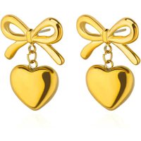 Cute Bow Heart Earrings for Women Stainless Steel Gold Color Heart Stud Earrings 2024 Trend Piercing Jewelry Wedding Party Gift