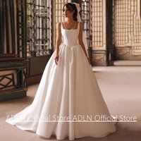 Gorgeous Satin Wedding Dress Customized Square Neck Sleeveless Back Zipper Sweep Train Vestido De Noiva Woman Bridal Gown