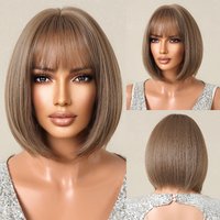 ALAN EATON – perruques synthétiques courtes et lisses brunes avec frange, faux cheveux Bob de haute qualité pour femmes noires, usage quotidien, fête Cosplay