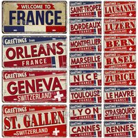 Artisian FRANCE License Plate SWITZERLAND Metal Sign Landmark City State Decorative Plaque Wall Decor Garage Bar Pub Club Hotel