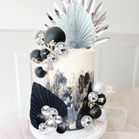 Black Sliver Disco Balls Cake Decorations Silver Palm Leaves Cake Decorations Stars Cake Decoration 70s Party Supplies 70s