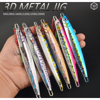 3D Metal Jig 60g 80g 100g 120g 150g 200g Sea Biomimetic Fish Iron Plate Bait Wobbler Fishing Lure Artificial Ocean Boat Fishing