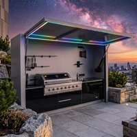 Luxury SS304 Outdoor Kitchen BBQ Pod Cool to the Touch Outdoor Kitchen BBQ Island with Shed for Patio Garden Use