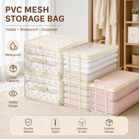 Clear Mesh Storage Organizer Bag for Blanket Quilt Clothes Foldable Breathable Bin with Handle Bedroom Wardrobe Moving Container