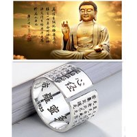 Fashion S925 Silver Ring Men Jewelry Blessing Buddhist Heart Sutra Full Text Ring Male Finger Accessories Openning Size
