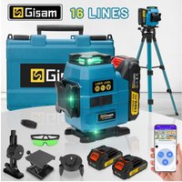 Gisam 16 Lines Laser Level Tripod Green Line Self Leveling 360 Horizontal & Vertical Remote Control For makita 18v battery pins