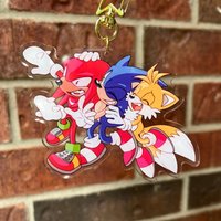 SANIC Cartoon SANY/Tails/Knuckles Friends Cycling Keychain | Star Shape Acrylic Pendant | Trendy Game Gift for Couples & CP Fans