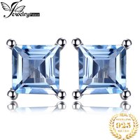 JewelryPalace Square Genuine Blue Topaz Amethyst Citrine Garnet Created Sapphire Ruby Emerald 925 Sterling Silver Stud Earrings
