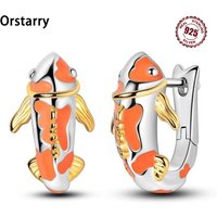 925 Sterling Silver Orange Fish Lucky Koi Earrings Jewelry Versatile Hoop Earrings For Women Jewelry Birthday Party Fine Gifts
