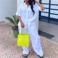 Pant Set Women Two Piece Sets Turn Down Collar Half Sleeve Shirt Wide Leg Long Pants Lace Up Elastic Waist Y2k Streetwear 2026