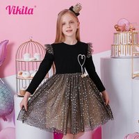 VIKITA Mädchen Kleid Langarm Kinder Prinzessin Kleider Kinder Einhorn Vestidos Mädchen Kleider Herbst Winter Kinder Kleid für Mädchen