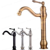 Antique Brass Basin Faucet 360 Rotation Single Handle Deck Mounted Bathroom Basin Faucet Hot Cold Mixer Tap Vessel Sink Crane