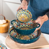 Bohemian Relief Ceramic Plates, Rice Bowls, Handle Baking Pans, Soup Bowls, Snack Plates, Fish Plates, Hand-painted Tableware