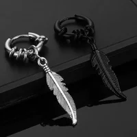 FashionStainless Steel Clip Earrings feather High Quality Creative Simple For Men Women Classical Hip Hop Music
