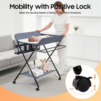 Foldable Baby Diaper Changing Table with Wheels,Gray 0-12 months Baby Portable Dresser Station for changing diapers, changing clothes, storage, drying clothes