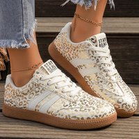 Leopard Print Platform Sports Shoes Women 2026 Autumn Luxury Brand Designer Flat Sneakers Woman Non-slip German Training Shoes
