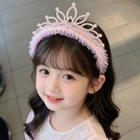 Rhinestone Princess Crown Headband for Girls, Fluffy Tulle Lace Crystal Hair Hoop, Sweet Kids Birthday Party for Little Princess