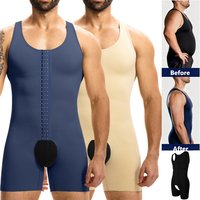 Men's Sleeveless Compression Shapewear Bodysuit Tummy Control Slimming Vest 3-Row Hooks Open Crotch Underwear for Daily Wear