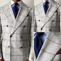 Winter Plaid Wedding Coat For Men Peaked Lapel Double Breasted Overcoat Business Blazer Only Jacket Custom Made
