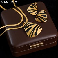 GANEMLY 316L Stainless Steel Geometric Tiger Stripe Necklace Earrings Set For Women Fashion Waterproof Jewelry Set Lady Gift