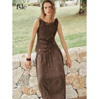 FSLE【Premium Series】Fashionable Embroidered Sleeveless Top and Tulip Skirt Elastic Waist Retro Women 2026 Summer New Arrival Set
