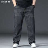 Loose Jeans Men Wide Leg Straight Stretched 150KG Elastic Plus Size 44 46 48 High Waist Large Trousers Classic Black Male Pants