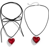 Chunky Puffy Heart Choker Necklace Big Heart Pendant Adjustable Velvet Leather Chain Heart Necklaces Gifts for Women Teen Girls