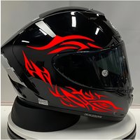 AliExpress NONE 6PCS/SET Motorcycle Helmet Stickers - Featuring a red flame design, black and red decorations,