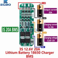 3S 20A BMS Protection Board for 18650 Li-ion/Lipo Battery 12.6V, PCB Charger Module with Overcharge/Discharge Protection