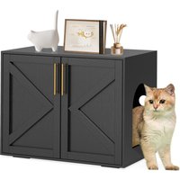 Wooden Cat Litter Box Enclosure - Hidden Litter Box Furniture with Barn Doors, Spacious Ventilated Washroom Cabinet & End Table,Cat House for Indoor Living Room or Bedroom