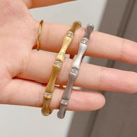 925 Sterling Silver Bracelet Matte Bamboo Gold Color Clear CZ Bangle For Woman Girl Fashion Jewelry Gift Dropship Wholesale