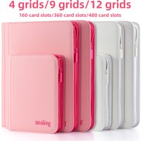 Sanseking Premium Zipper 4/9/12 Pocket PU Card Binder - Estetyczny różowo-biały album na karty Pokemon, kolekcje gier i dla fanów
