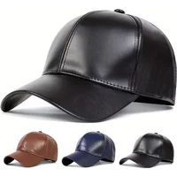 Fashion Men PU Solid Leather Baseball Cap Autumn Winter warm leather Cap Hip Hop Snapback Hat Outdoor Sports Casual Caps Dad Hat