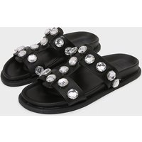 Summer Casual Women's Sandals Flat Bottom Thick Heel Beach Slippers Diamond Embellished Slip-On Shoes round Toe Anti-Slip Rub...