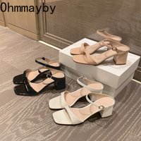 Square Toe Thick Heel Women Slippers Fashion Slip On Party Dress Slide 2026 New Summer Daily Wear Commuter Shoes