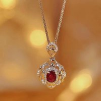 2023 New S925 Silver Lab Ruby Pendant Necklace for Women Gorgeous Delicate Chain Neck Accessories Wedding Statement Jewelry Gift
