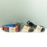 Fashionable Plaid Design Dog Collar with engrave Personalization Holiday Atmosphere Style Adjustable Pet Neckband
