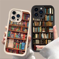 Cartoon Bookshelf Print Case For iPhone 16 16E 15 14 13 12 11 Pro Max X XS X S Max XR SE 2020 SE4 7 8 Shockproof Bumper Cover