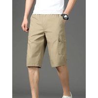 Mens Cargo Shorts Knee Pants Zipper Pocket Summer Cotton Shorts Climbing Jogger Elastic Waist Sports Wear