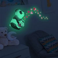 Cartoon Panda Baby Heart Wall Sticker Bedroom For Home Decoration Kids Room Wallpaper Glow In The Dark Self-adhesive Stickers