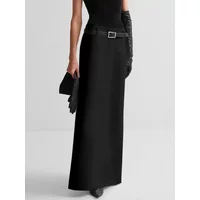 UOOZEE Women Fashion Solid Color Split-back Straight Skirts 2025 New Fashion Elegant High Waist Long Skirt For Office Ladies