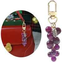 Crystal Grape Charm Keychain Sweet Cool Simulated Fruit Keyring Pendant Bag Hanging Ornament Women Backpack Decorations