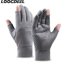 AliExpress NONE LOOGDEEL Women Cycling Warm Anti-Slip Gloves for Fishing Sports Touch Screen Two Fingers Cut Winter Fishing Men's Gloves
