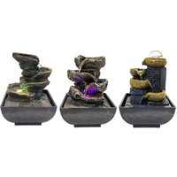 3-Tier Desktop Water Fountain Decor W/LED Plug Type US Portable Indoor Decorative Accent Tabletop Zen Meditation Waterfall Kit H